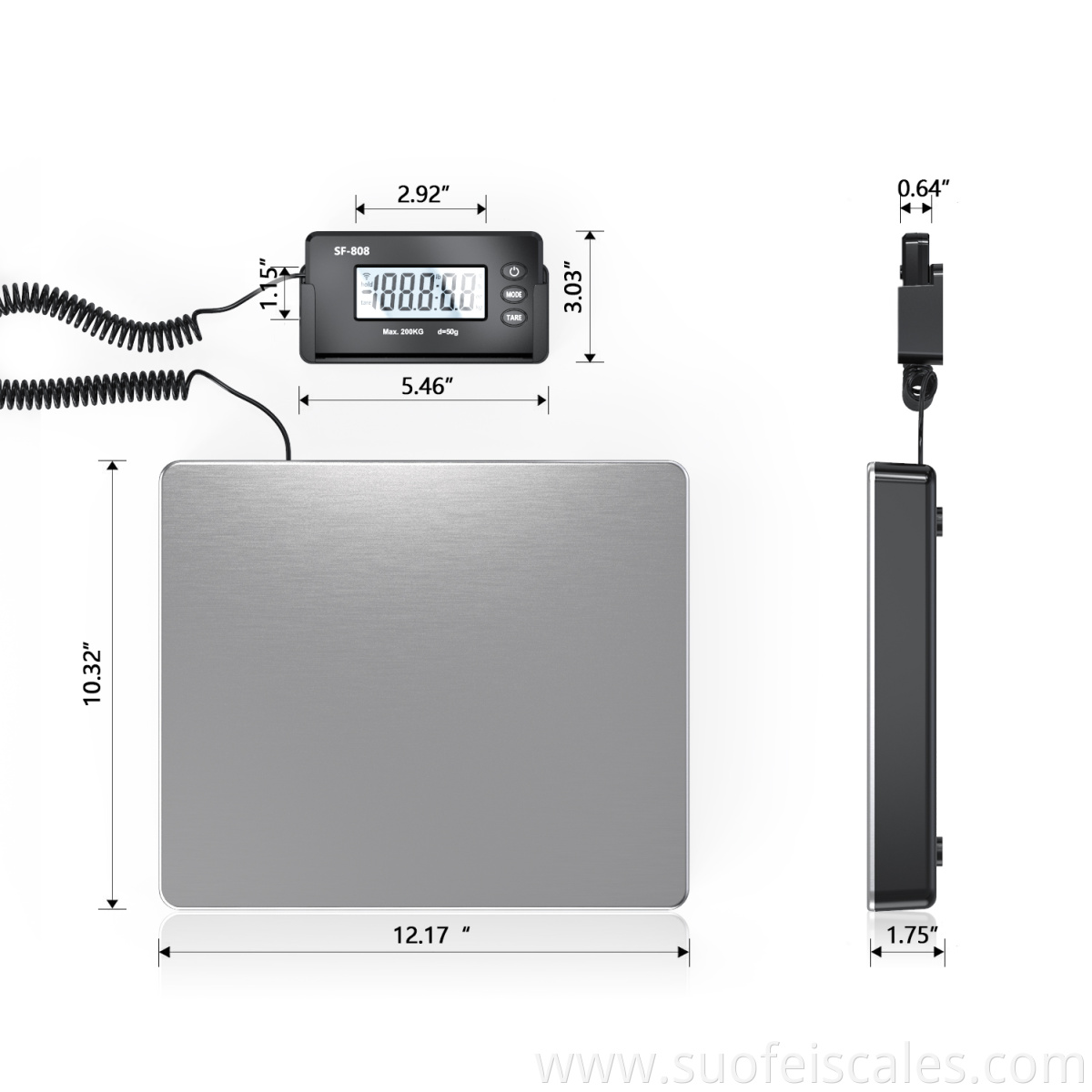 SF-808 Digital Heavy Duty Shipping and Postal Scale with Durable Stainless Steel Platform